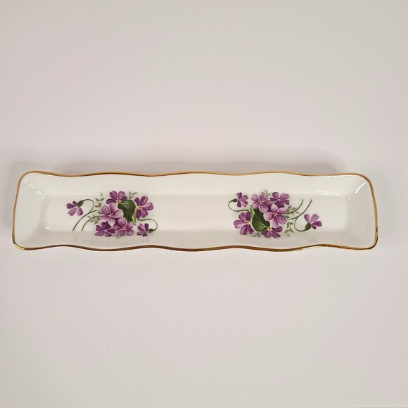 Royal Castle Fine Bone China 8" Long Floral Tray - Picture 1 of 6